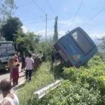 HRTC Bus Dangling Over 200-Meter Gorge Saved by Parapet in Bilaspur; 40 Passengers Escape Unhurt