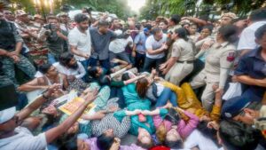 Rahul Gandhi and Priyanka Gandhi Vadra during INDIA bloc protest march in New Delhi