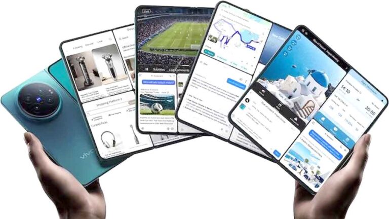 Vivo X Fold 6 foldable smartphone in Nebula Teal and Prism Black color options showing dual AMOLED screens.